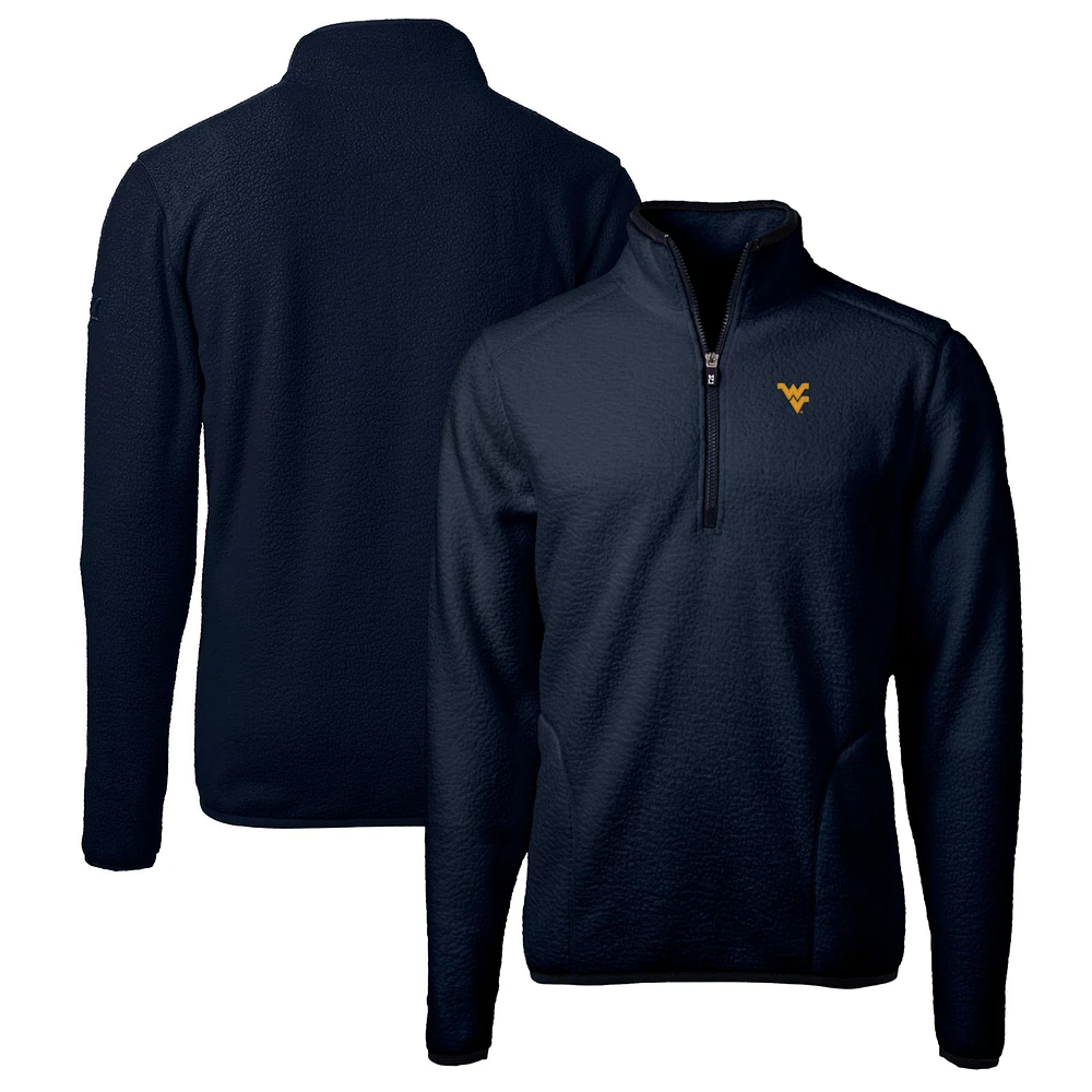 Men's Cutter & Buck Navy West Virginia Mountaineers Big & Tall Cascade Eco Sherpa Fleece Quarter-Zip Jacket