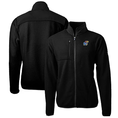 Men's Cutter & Buck Black Kansas Jayhawks Big Tall Cascade Eco Sherpa Fleece Full-Zip Jacket