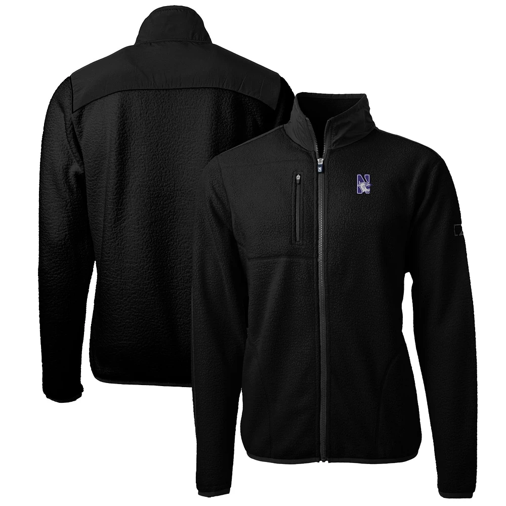 Men's Cutter & Buck Black Northwestern Wildcats Big Tall Cascade Eco Sherpa Fleece Full-Zip Jacket