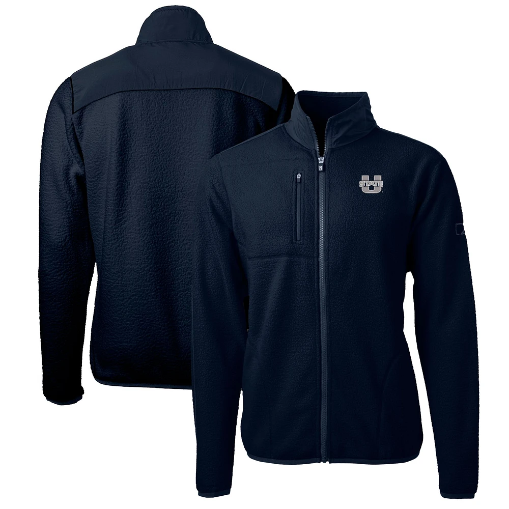 Men's Cutter & Buck Navy Utah State Aggies Big & Tall Cascade Eco Sherpa Fleece Full-Zip Jacket