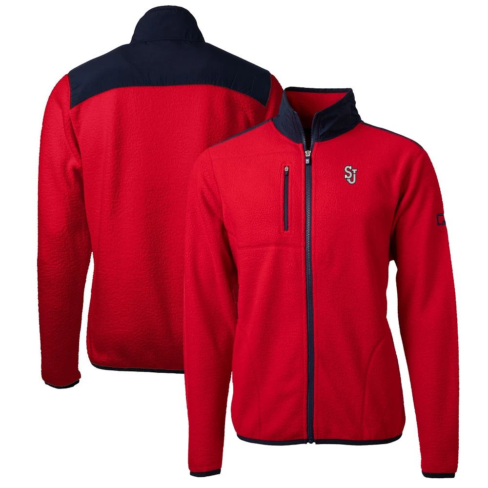 Men's Cutter & Buck Red/Navy St. John's Red Storm Big Tall Cascade Eco Sherpa Fleece Full-Zip Jacket
