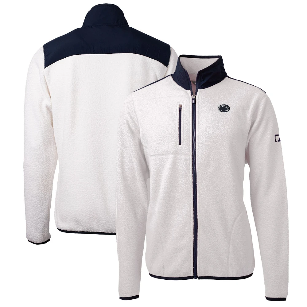 Men's Cutter & Buck White/Navy Penn State Nittany Lions Big & Tall Cascade Eco Sherpa Fleece Full-Zip Jacket