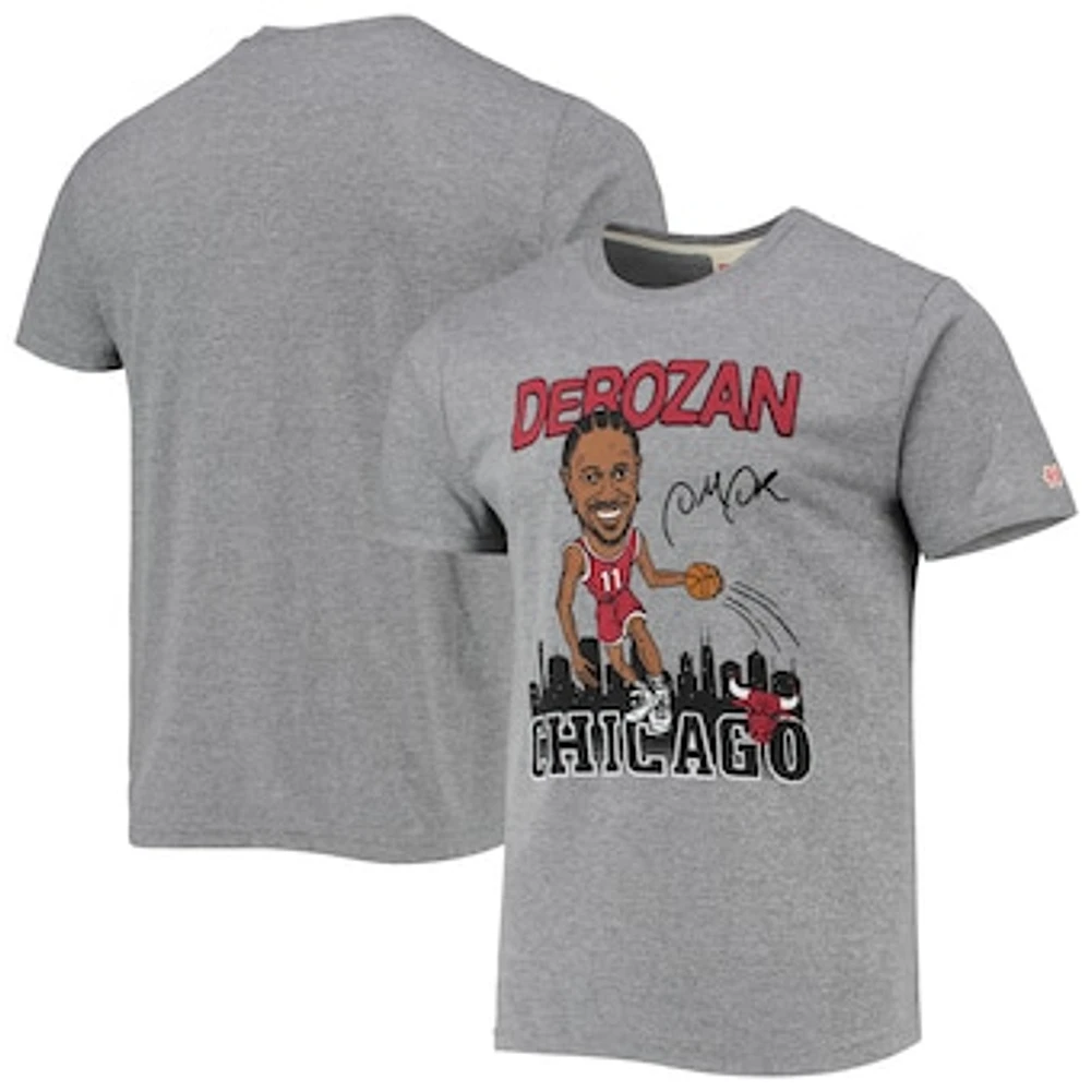 Men's Homage DeMar DeRozan Heathered Gray Chicago Bulls Caricature Tri-Blend T-Shirt