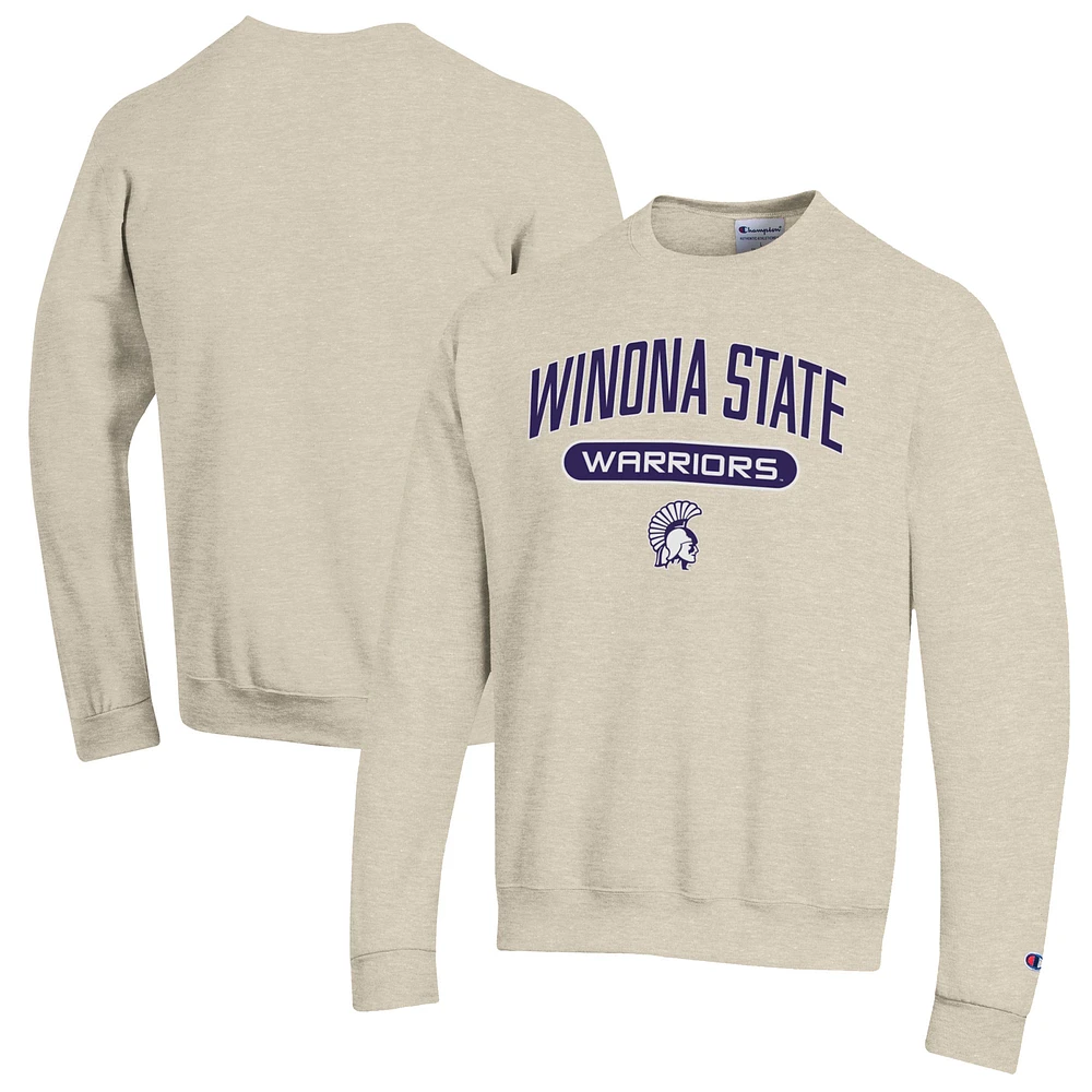 Men's Champion Oatmeal Winona State Warriors Eco Powerblend Pullover Sweatshirt