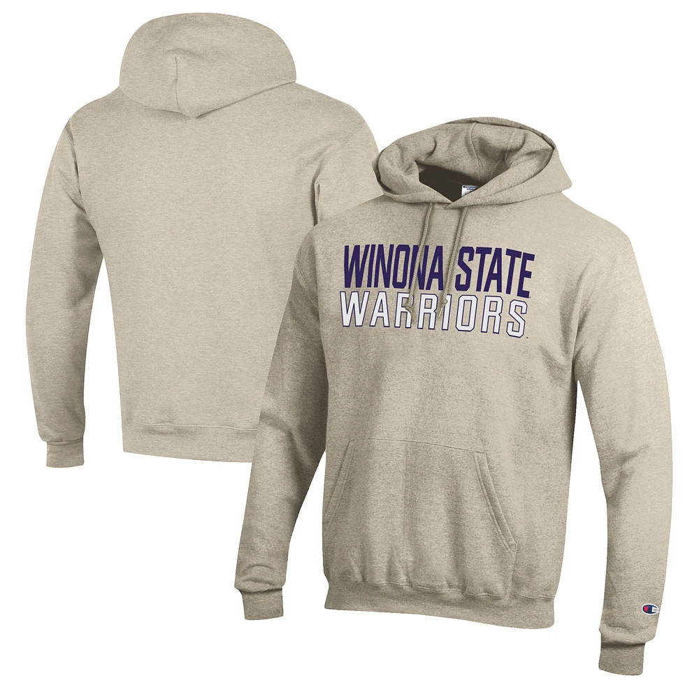Men's Champion Oatmeal Winona State Warriors Eco Powerblend Pullover Hoodie