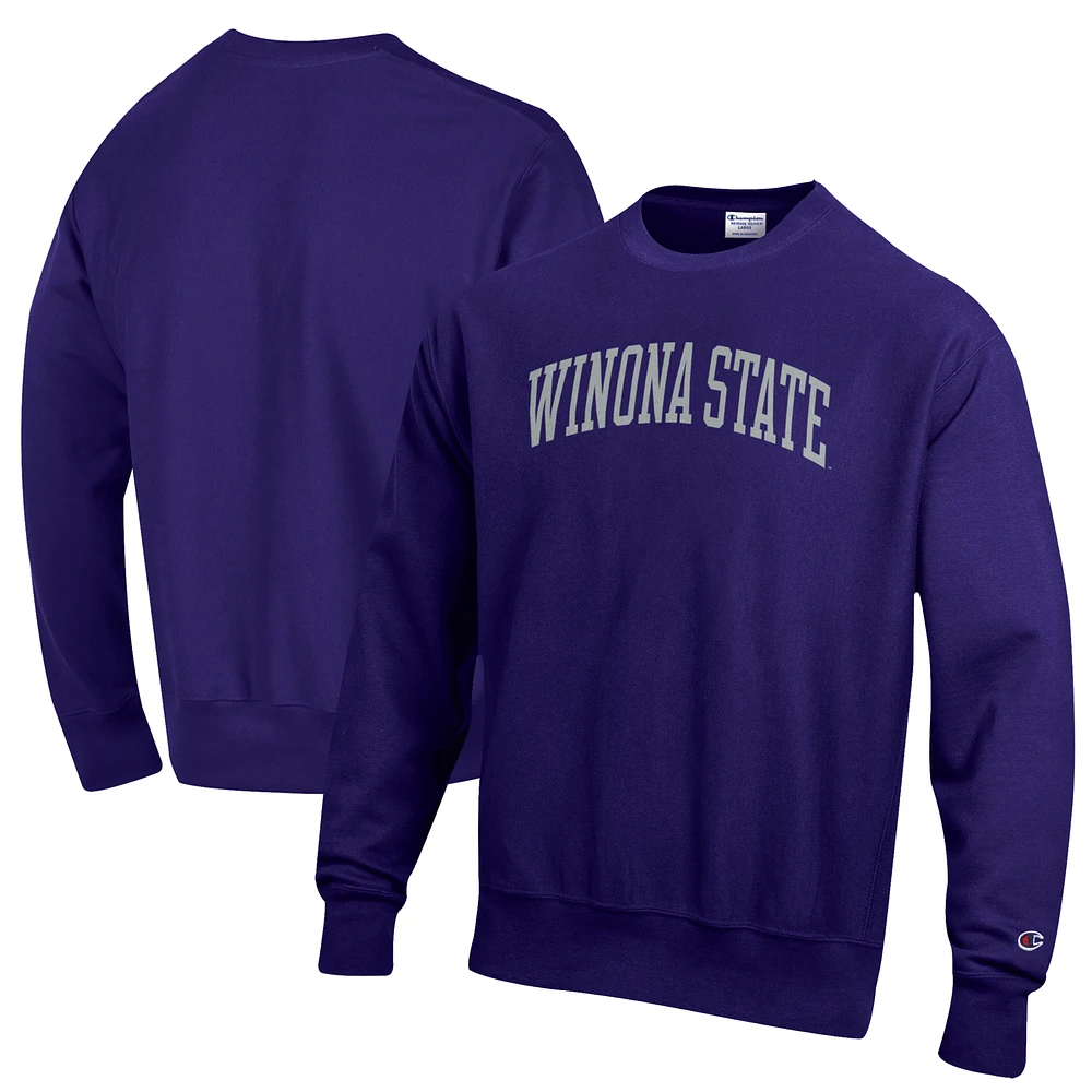 Men's Champion Purple Winona State Warriors Reverse Weave Crewneck Pullover Sweatshirt