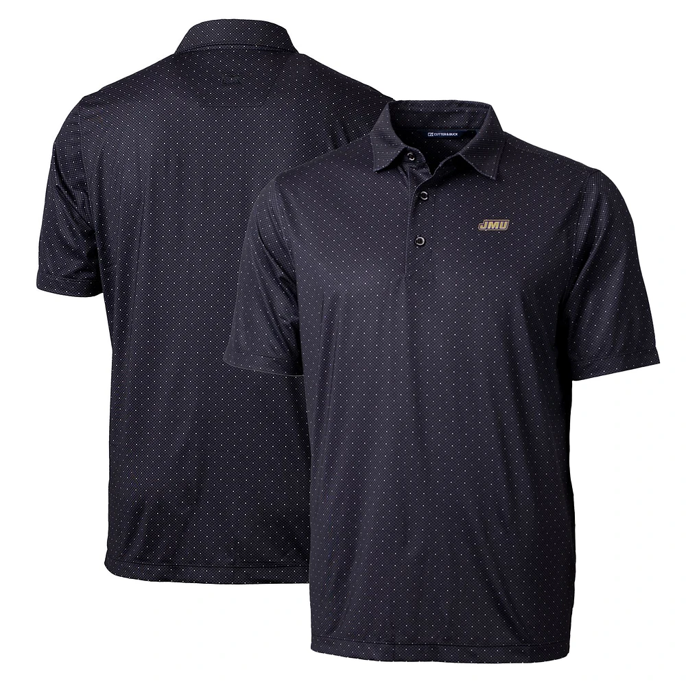 Men's Cutter & Buck Black James Madison Dukes Big & Tall Pike Double Dot Print Stretch Polo