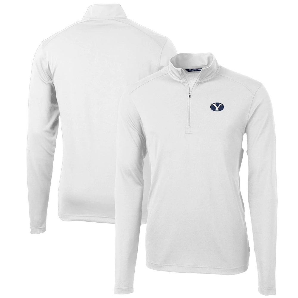 Men's Cutter & Buck White BYU Cougars Big Tall Virtue Eco Pique Recycled Quarter-Zip Pullover Top