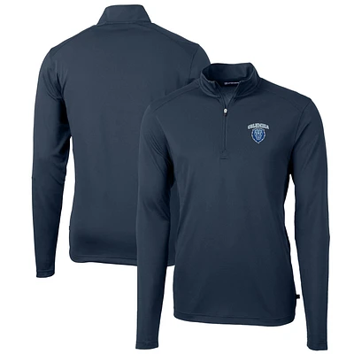 Men's Cutter & Buck Navy Columbia University Big & Tall Virtue Eco Pique Recycled Quarter-Zip Pullover Top