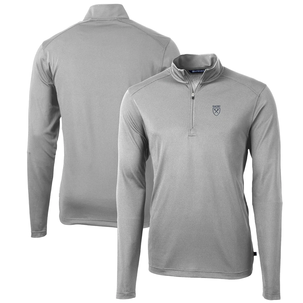 Men's Cutter & Buck Gray Emory Eagles Big Tall Virtue Eco Pique Recycled Quarter-Zip Pullover Top