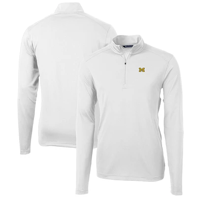 Men's Cutter & Buck White Michigan Wolverines Big & Tall Virtue Eco Pique Recycled Quarter-Zip Pullover Top