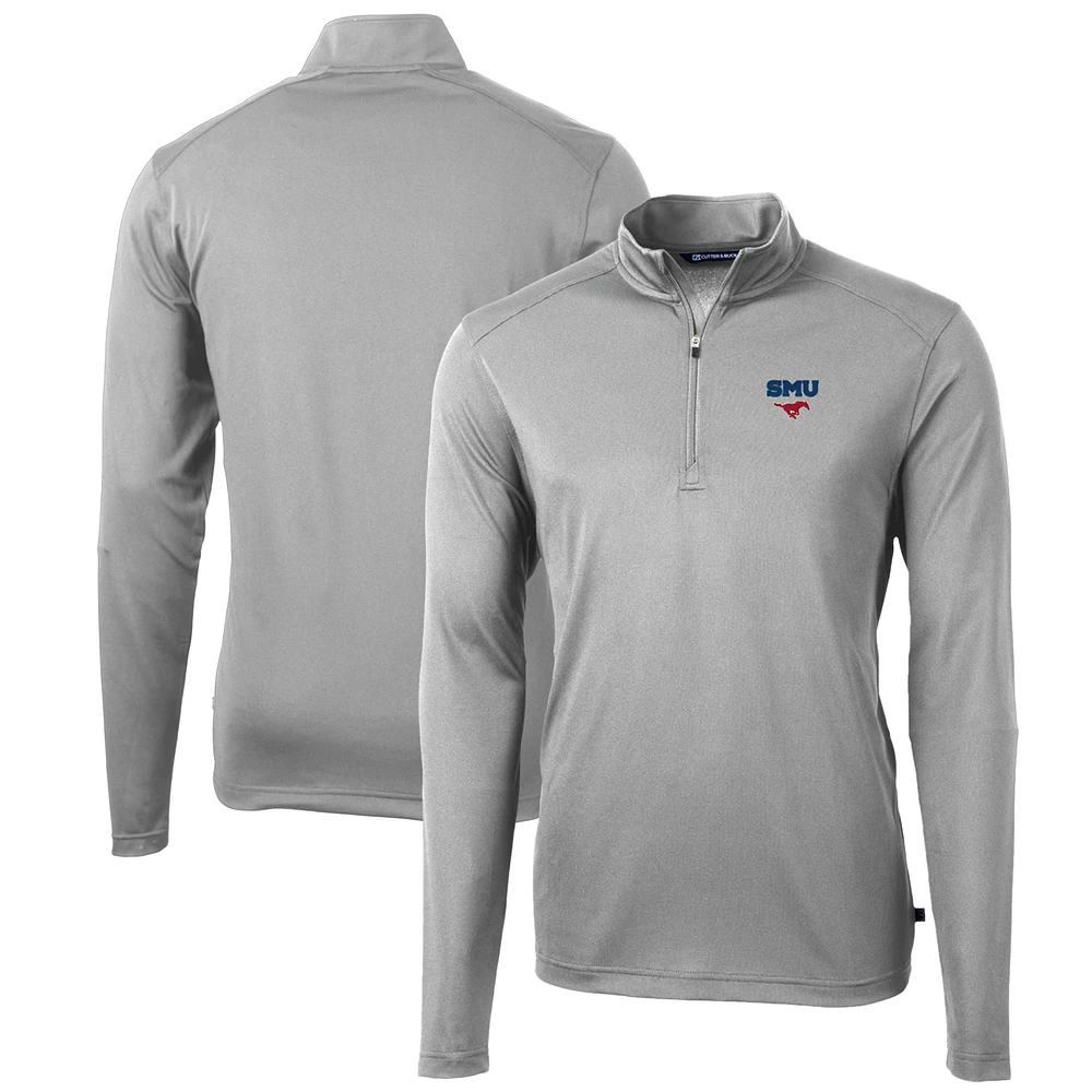 Men's Cutter & Buck Gray SMU Mustangs Big & Tall Virtue Eco Pique Recycled Quarter-Zip Pullover Top