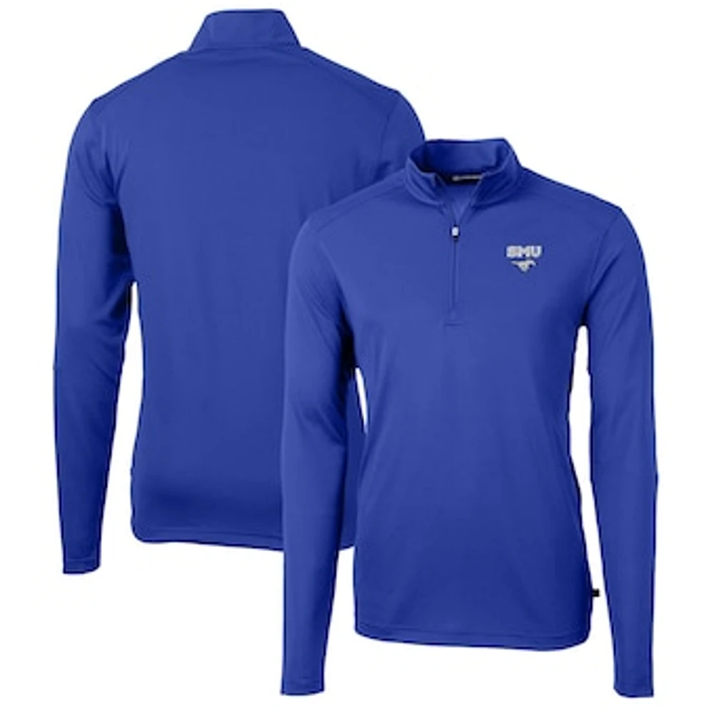 Men's Cutter & Buck Royal SMU Mustangs Big Tall Virtue Eco Pique Recycled Quarter-Zip Pullover Top