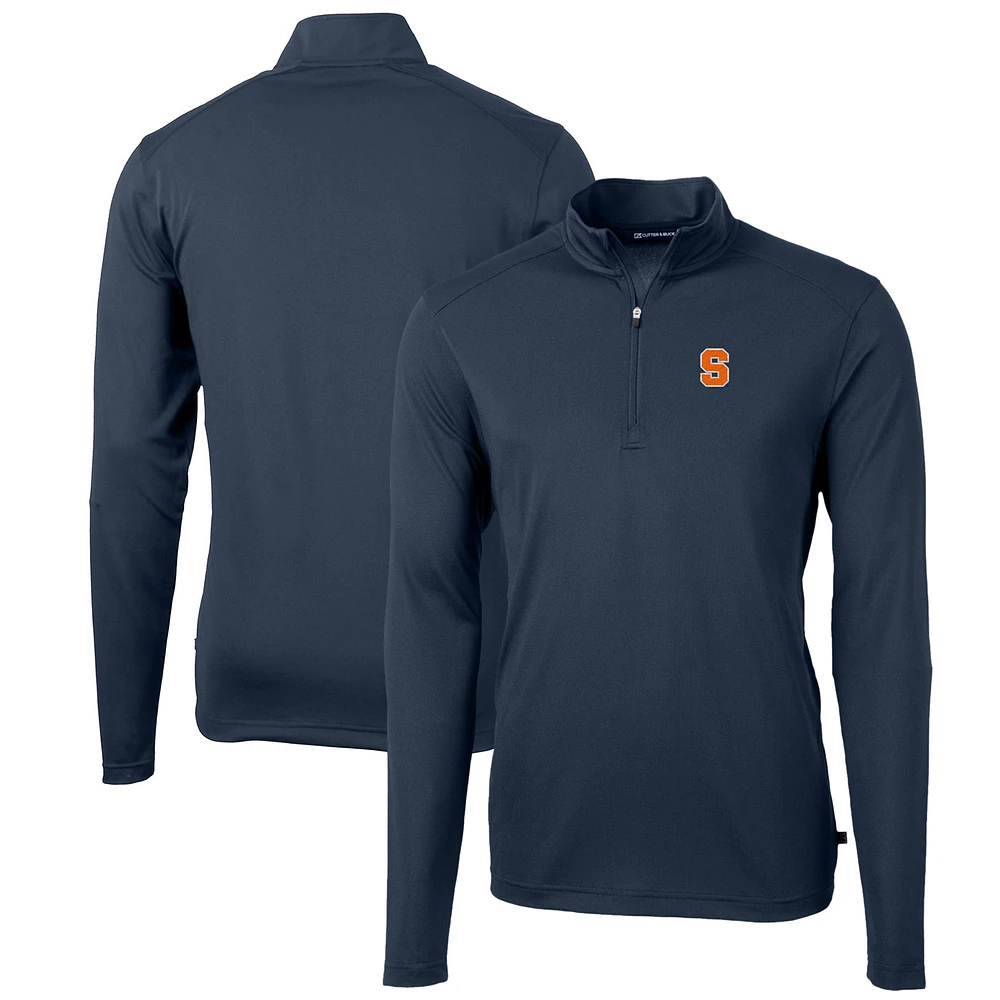 Men's Cutter & Buck Navy Syracuse Orange Big Tall Virtue Eco Pique Recycled Quarter-Zip Pullover Top
