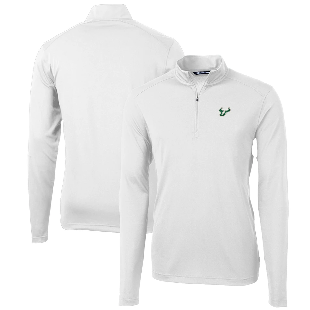 Men's Cutter & Buck White South Florida Bulls Big & Tall Virtue Eco Pique Recycled Quarter-Zip Pullover Top