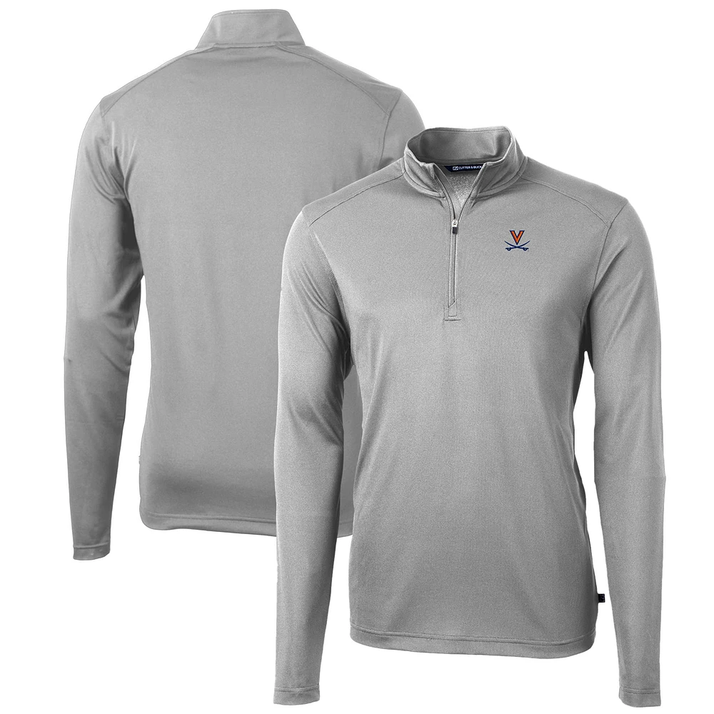 Men's Cutter & Buck Gray Virginia Cavaliers Big Tall Virtue Eco Pique Recycled Quarter-Zip Pullover Top