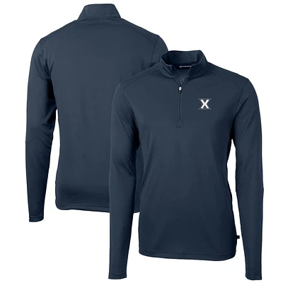 Men's Cutter & Buck Navy Xavier Musketeers Big Tall Virtue Eco Pique Recycled Quarter-Zip Pullover Top
