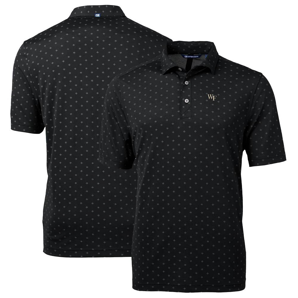 Men's Cutter & Buck Black Wake Forest Demon Deacons Big Tall Virtue Eco Pique Tile Print Recycled Polo