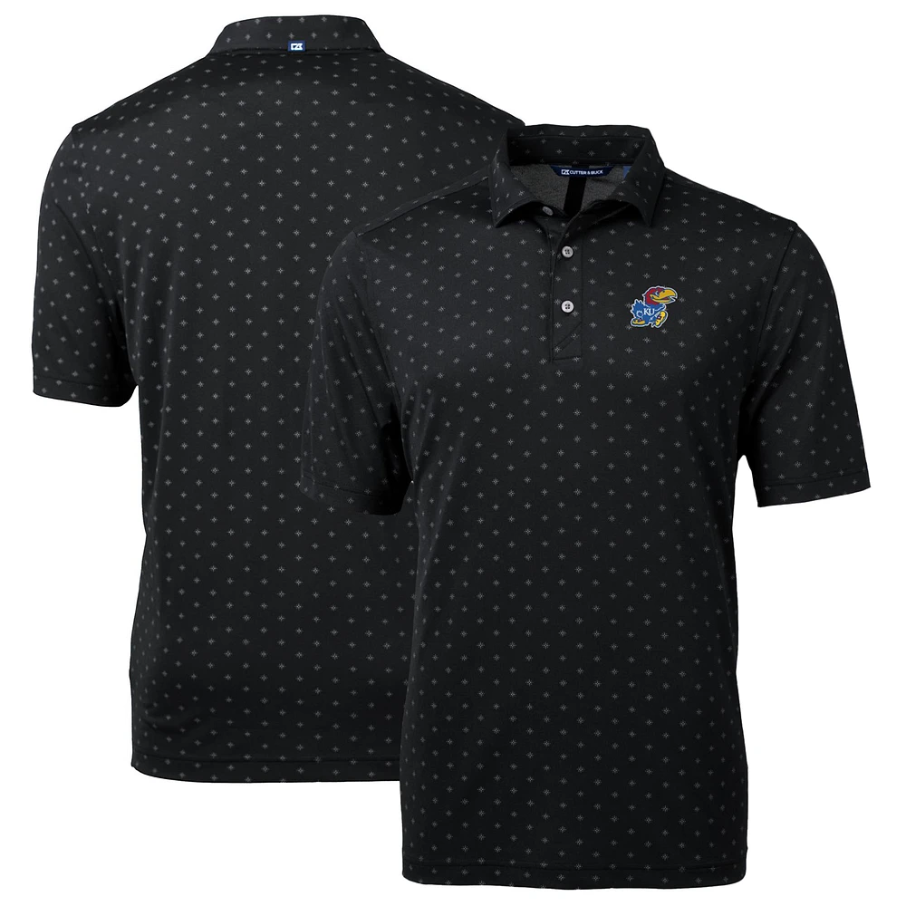 Men's Cutter & Buck Black Kansas Jayhawks Big Tall Virtue Eco Pique Tile Print Recycled Polo