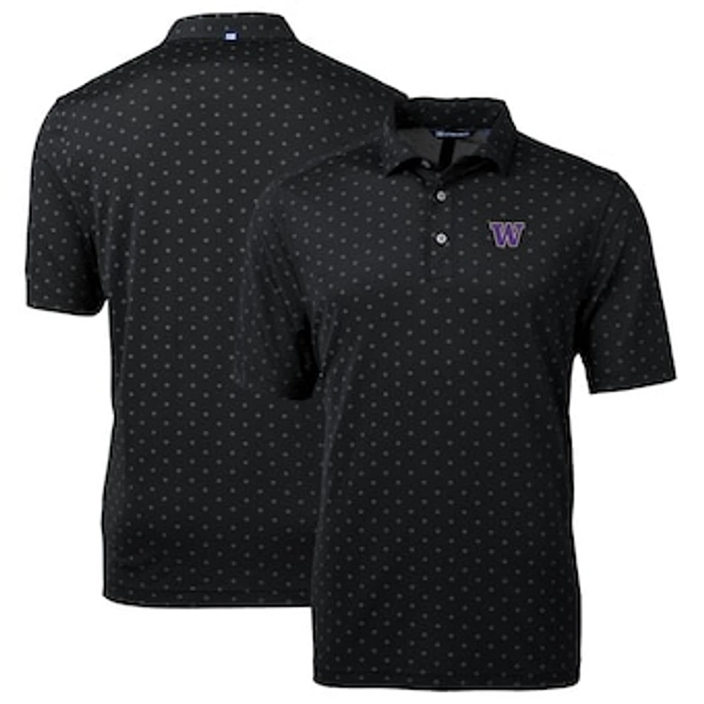 Men's Cutter & Buck Black Washington Huskies Big Tall Virtue Eco Pique Tile Print Recycled Polo