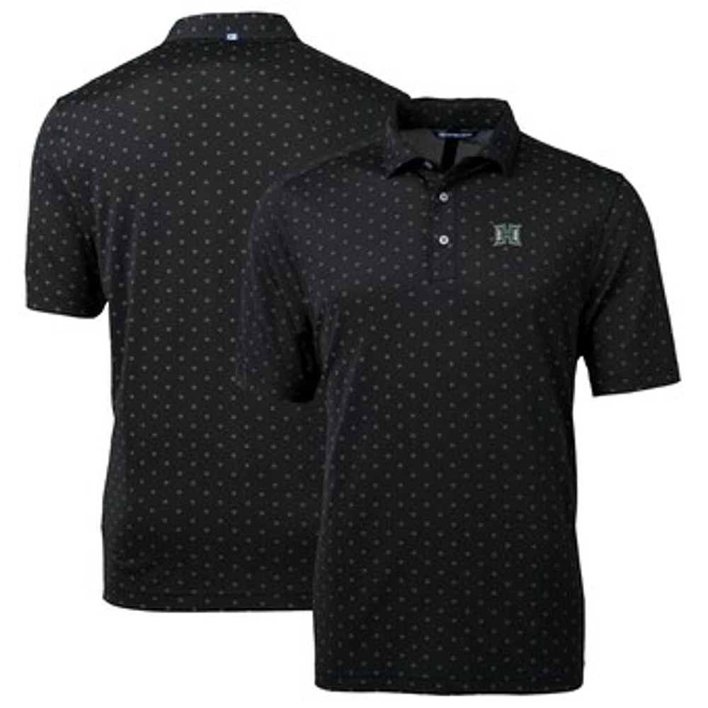 Men's Cutter & Buck Black Hawaii Warriors Big Tall Virtue Eco Pique Tile Print Recycled Polo