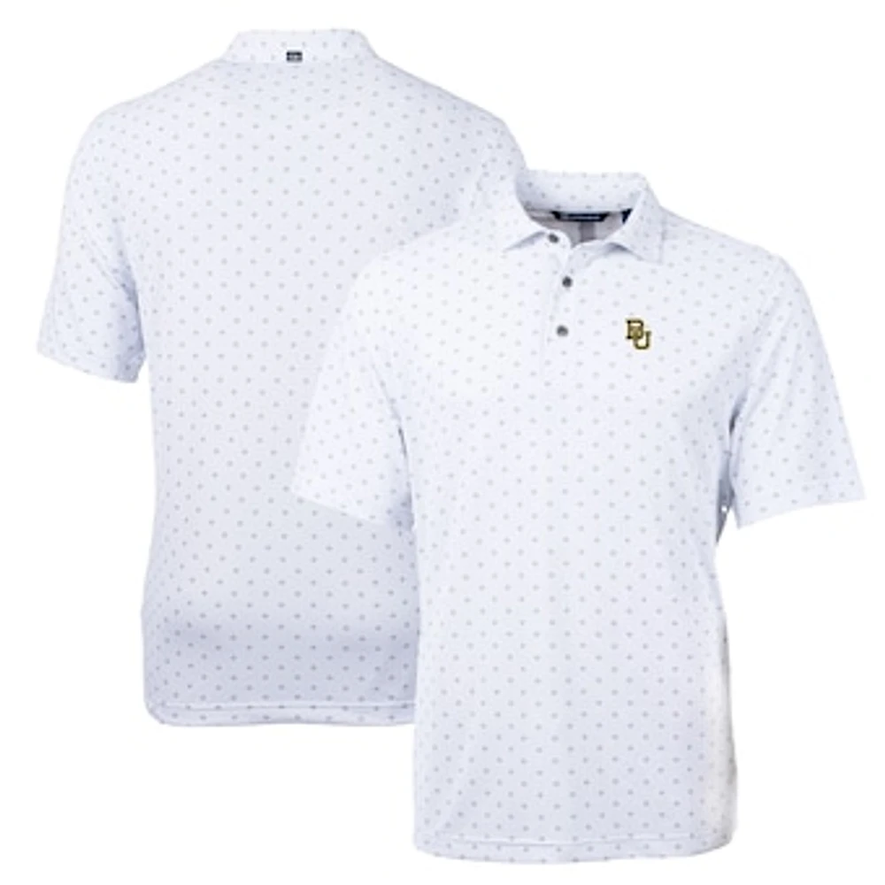 Men's Cutter & Buck White Baylor Bears Big Tall Virtue Eco Pique Tile Print Recycled Polo