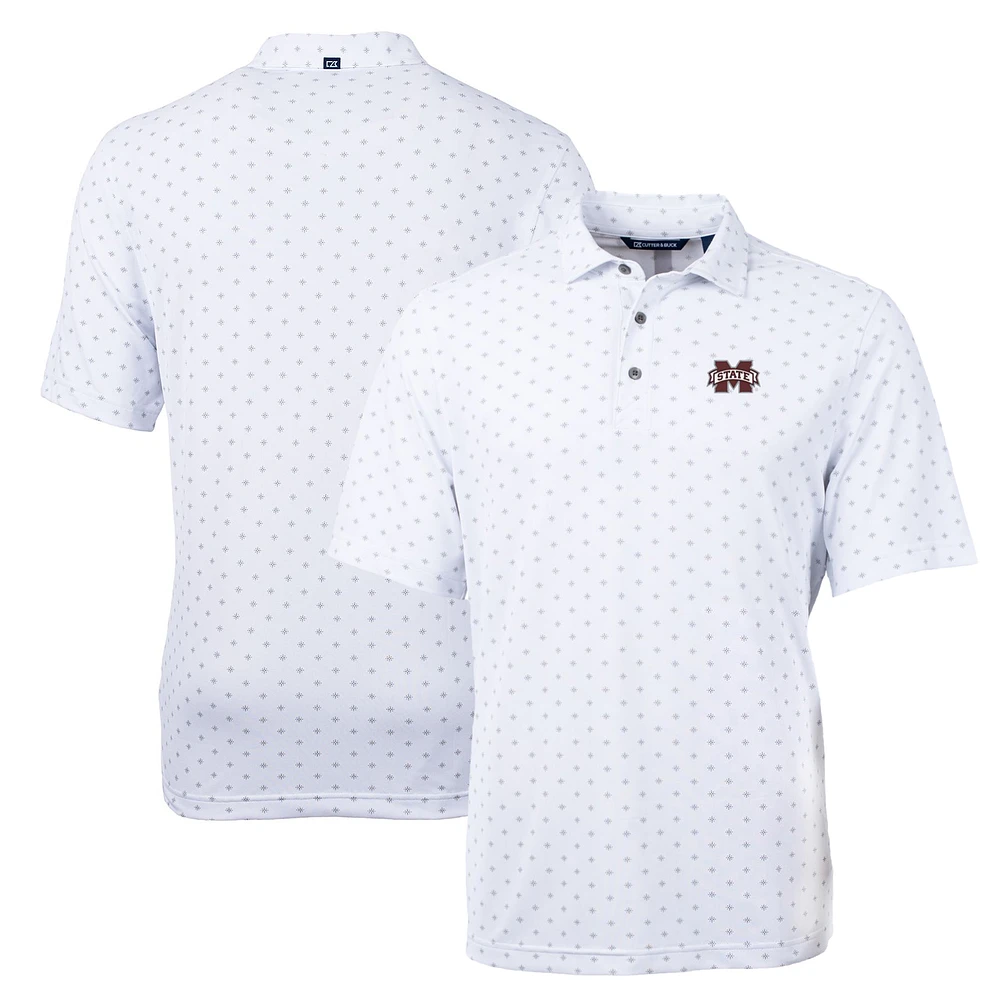 Men's Cutter & Buck White Mississippi State Bulldogs Big Tall Virtue Eco Pique Tile Print Recycled Polo