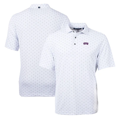 Men's Cutter & Buck White TCU Horned Frogs Big Tall Virtue Eco Pique Tile Print Recycled Polo