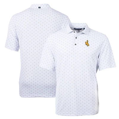 Men's Cutter & Buck White Wyoming Cowboys Big Tall Virtue Eco Pique Tile Print Recycled Polo
