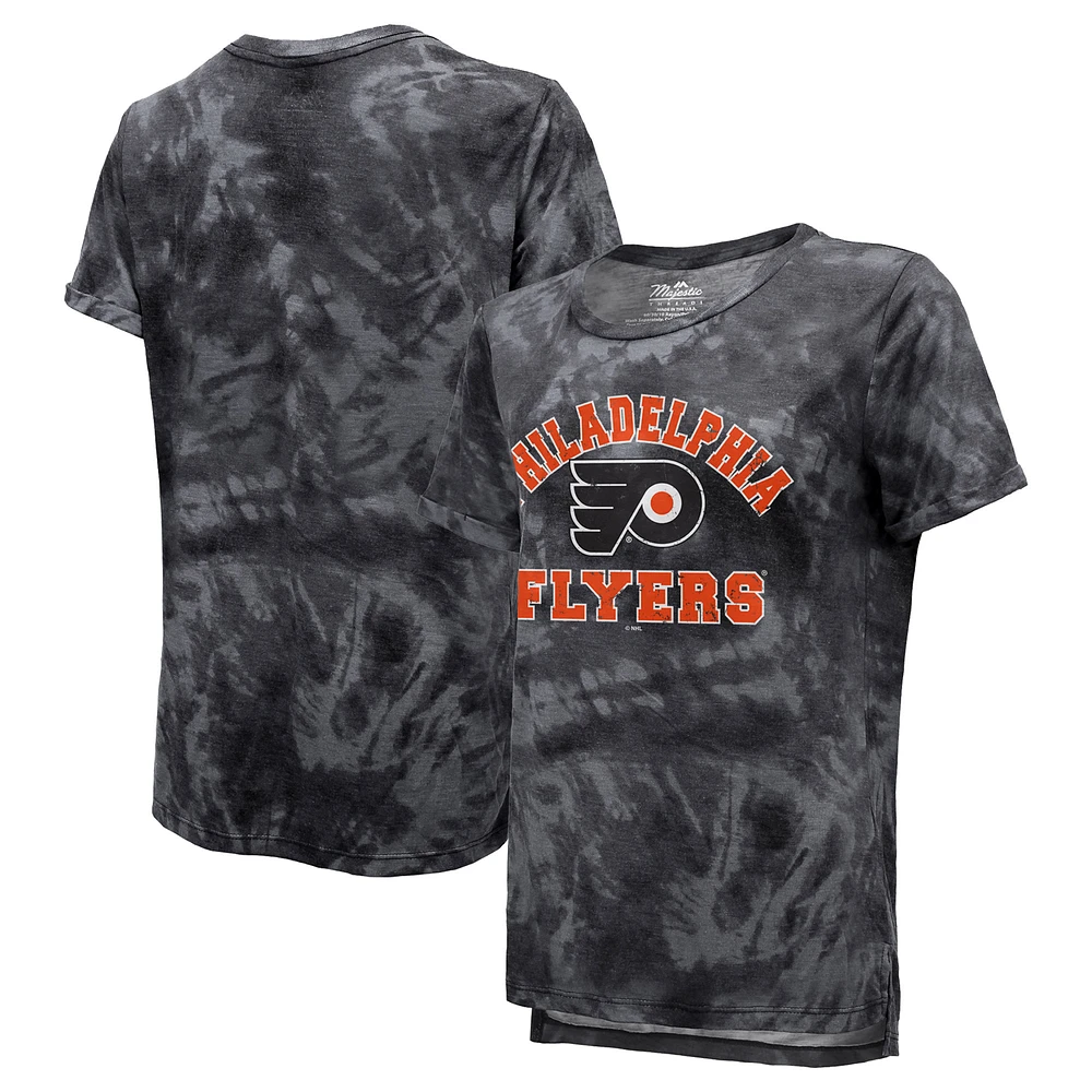 Women's Majestic Threads Black Philadelphia Flyers Boyfriend Tie-Dye Tri-Blend T-Shirt