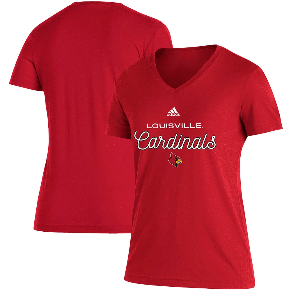 Women's adidas Red Louisville Cardinals Blend V-Neck T-Shirt