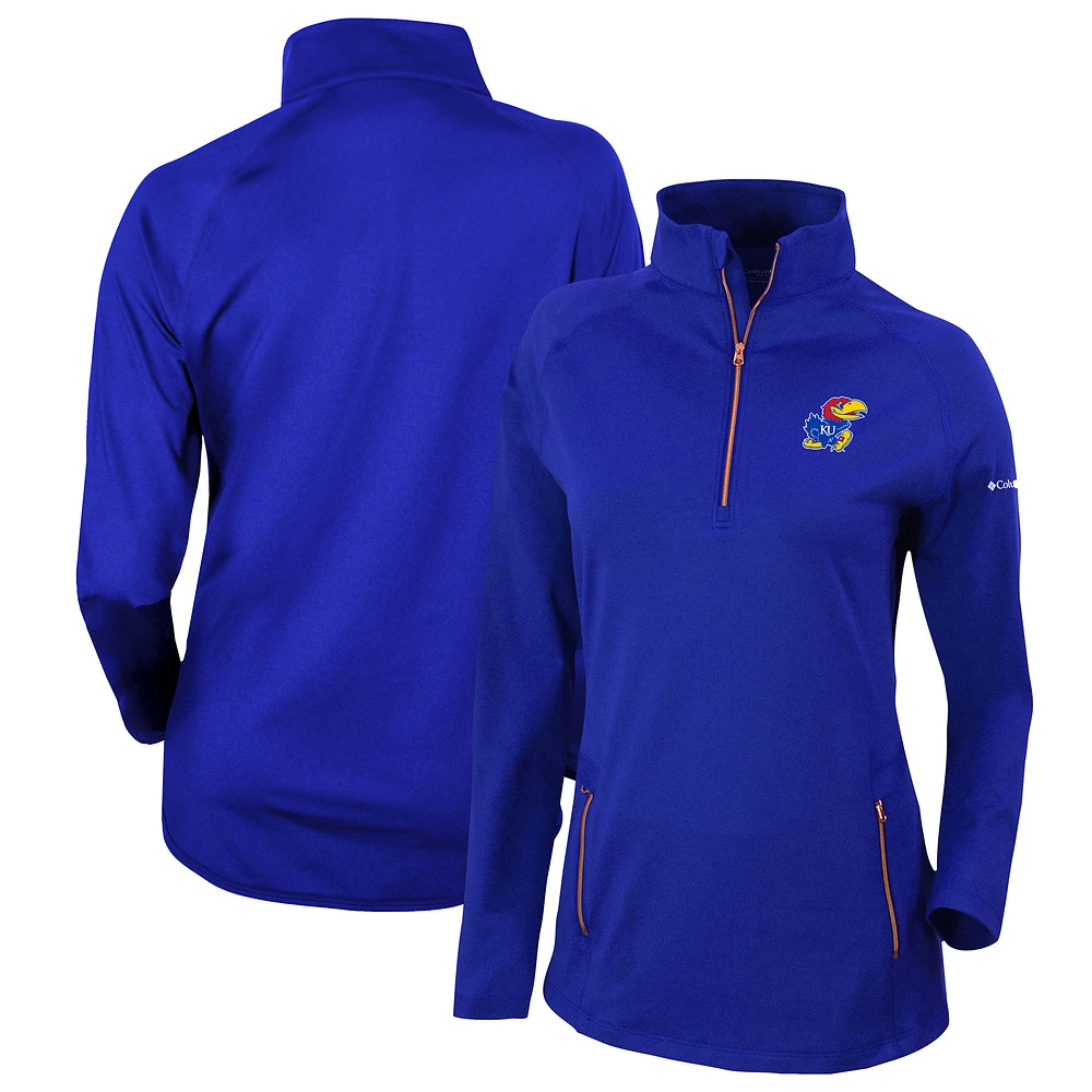 Women's Columbia Royal Kansas Jayhawks Outward Nine Quarter-Zip Pullover Top