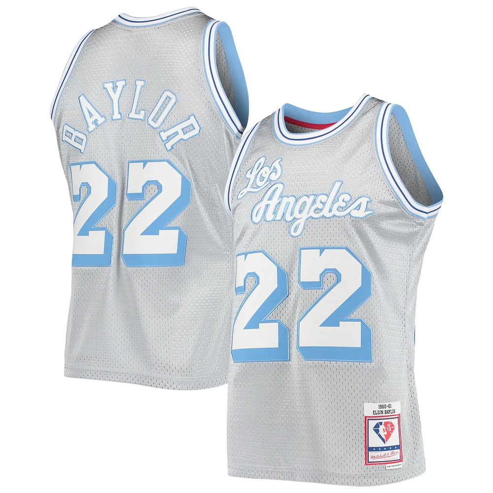 Men's Mitchell & Ness Elgin Baylor Silver Los Angeles Lakers 75th Anniversary 1960/61 Hardwood Classics Swingman Jersey