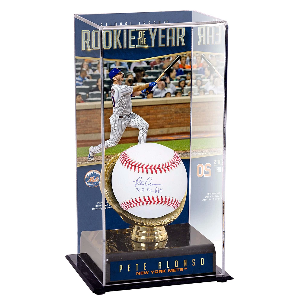 Pete Alonso New York Mets Autographed Baseball with ''2019 NL ROY'' Inscription and Sublimated Baseball Display Case with Image