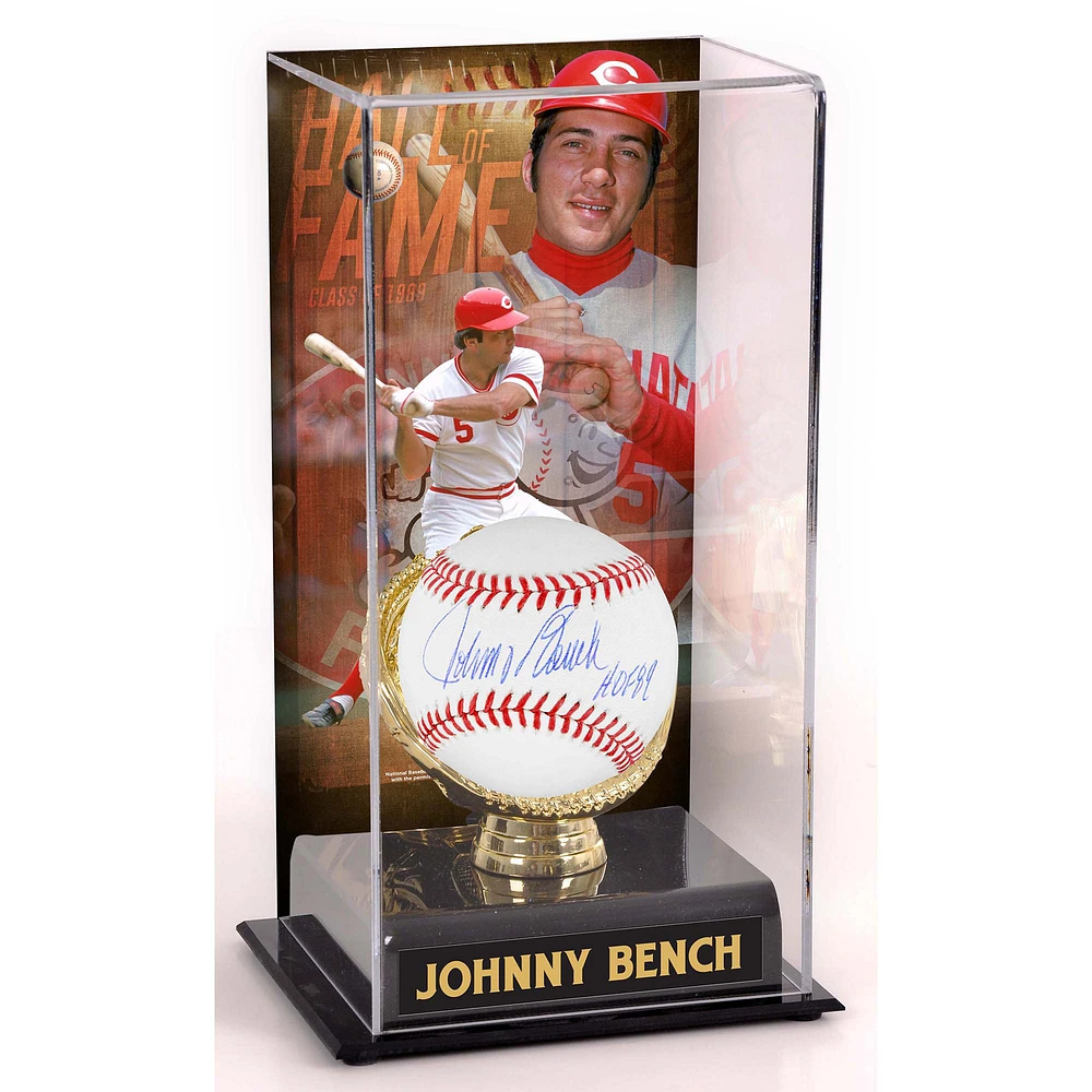 Johnny Bench Cincinnati Reds Autographed Baseball with ''HOF 89'' Inscription and Hall of Fame Sublimated Display Case
