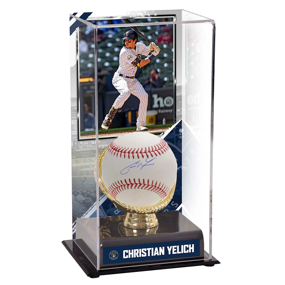 Christian Yelich Milwaukee Brewers Autographed Baseball and Sublimated Baseball Display Case with Image