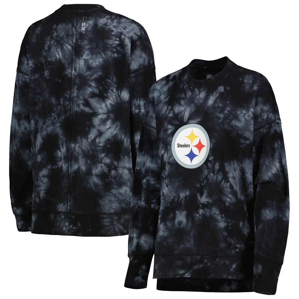 Women's MSX by Michael Strahan Black Pittsburgh Steelers Bailey Tie-Dye Tri-Blend Pullover Sweatshirt