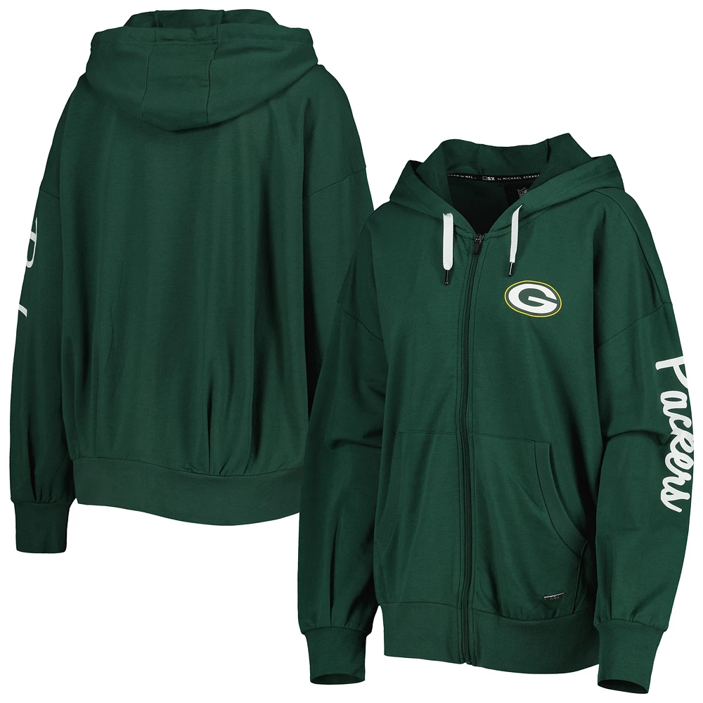 Women's MSX by Michael Strahan Green Green Bay Packers Emerson Lightweight Full-Zip Hoodie