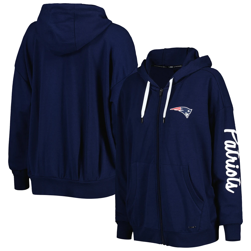 Women's MSX by Michael Strahan Navy New England Patriots Emerson Lightweight Full-Zip Hoodie