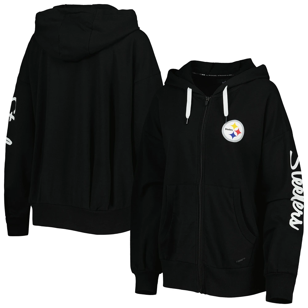 Women's MSX by Michael Strahan Black Pittsburgh Steelers Emerson Lightweight Full-Zip Hoodie