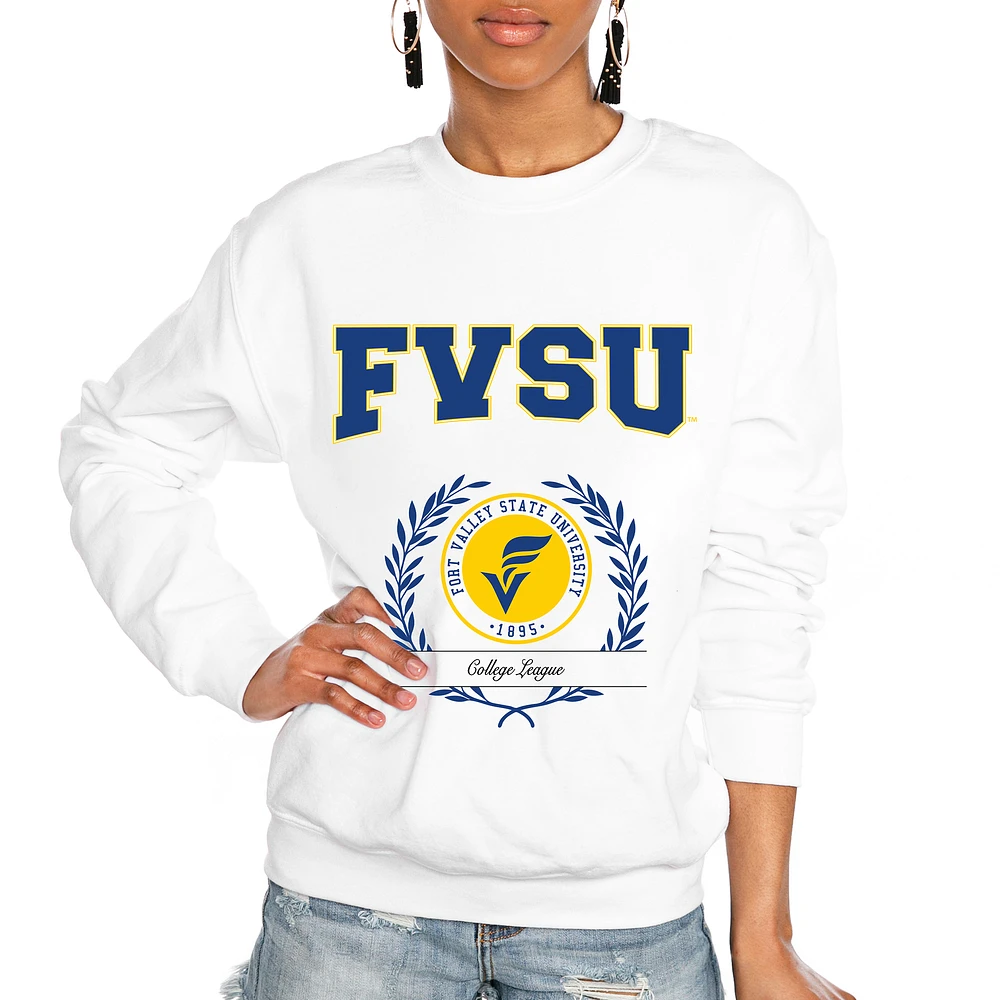 Women's Gameday Couture White Fort Valley State Wildcats It's a Vibe Classic Fleece Crewneck Pullover Sweatshirt
