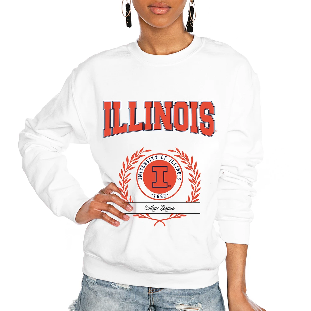 Women's Gameday Couture White Illinois Fighting Illini It's a Vibe Classic Fleece Crewneck Pullover Sweatshirt