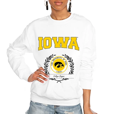 Women's Gameday Couture White Iowa Hawkeyes It's a Vibe Classic Fleece Crewneck Pullover Sweatshirt
