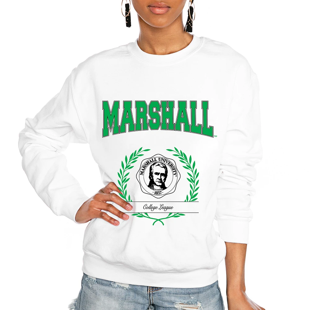 Women's Gameday Couture White Marshall Thundering Herd It's a Vibe Classic Fleece Crewneck Pullover Sweatshirt