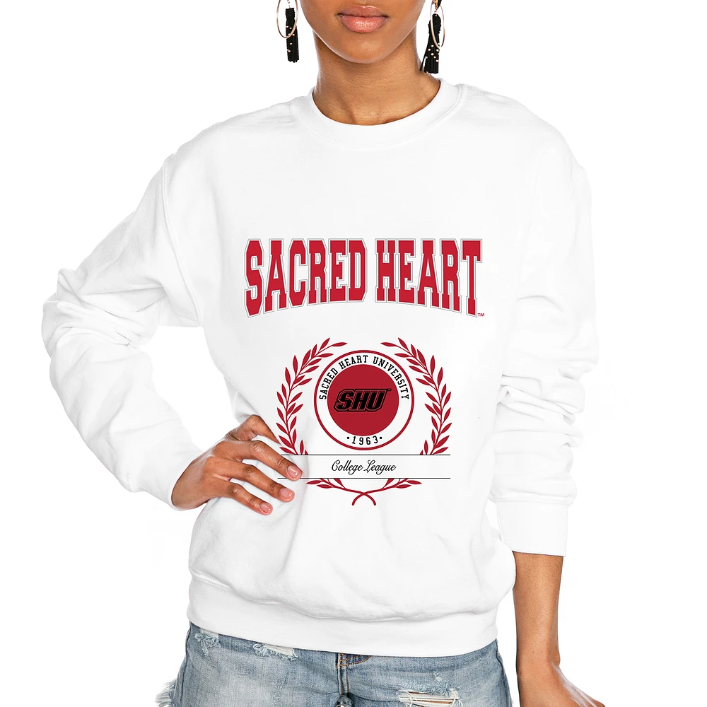 Women's Gameday Couture White Sacred Heart Pioneers It's a Vibe Classic Fleece Crewneck Pullover Sweatshirt