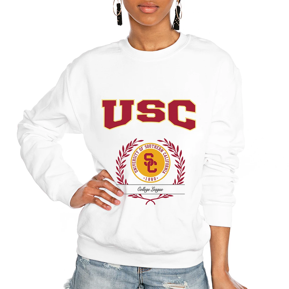 Women's Gameday Couture White USC Trojans It's a Vibe Classic Fleece Crewneck Pullover Sweatshirt