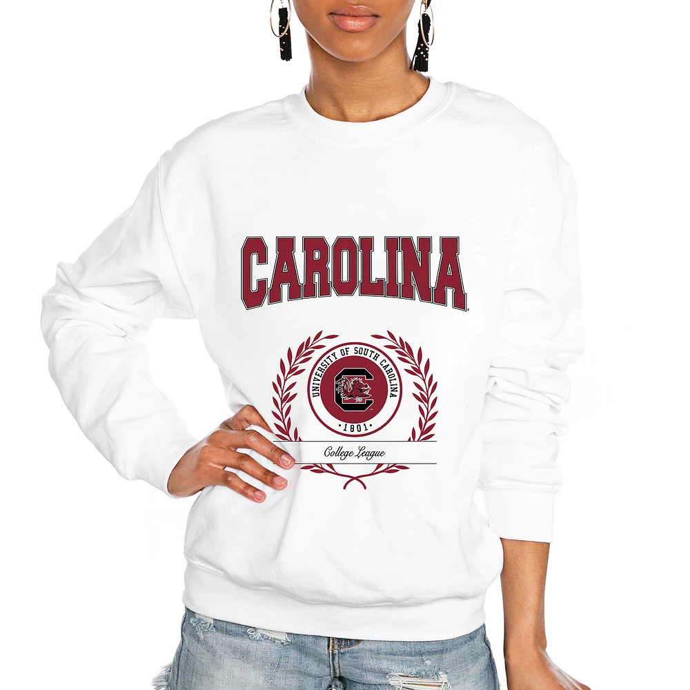 Women's Gameday Couture White South Carolina Gamecocks It's a Vibe Classic Fleece Crewneck Pullover Sweatshirt