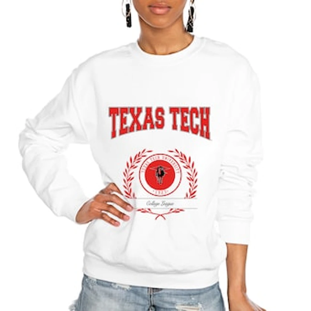 Women's Gameday Couture White Texas Tech Red Raiders It's a Vibe Classic Fleece Crewneck Pullover Sweatshirt