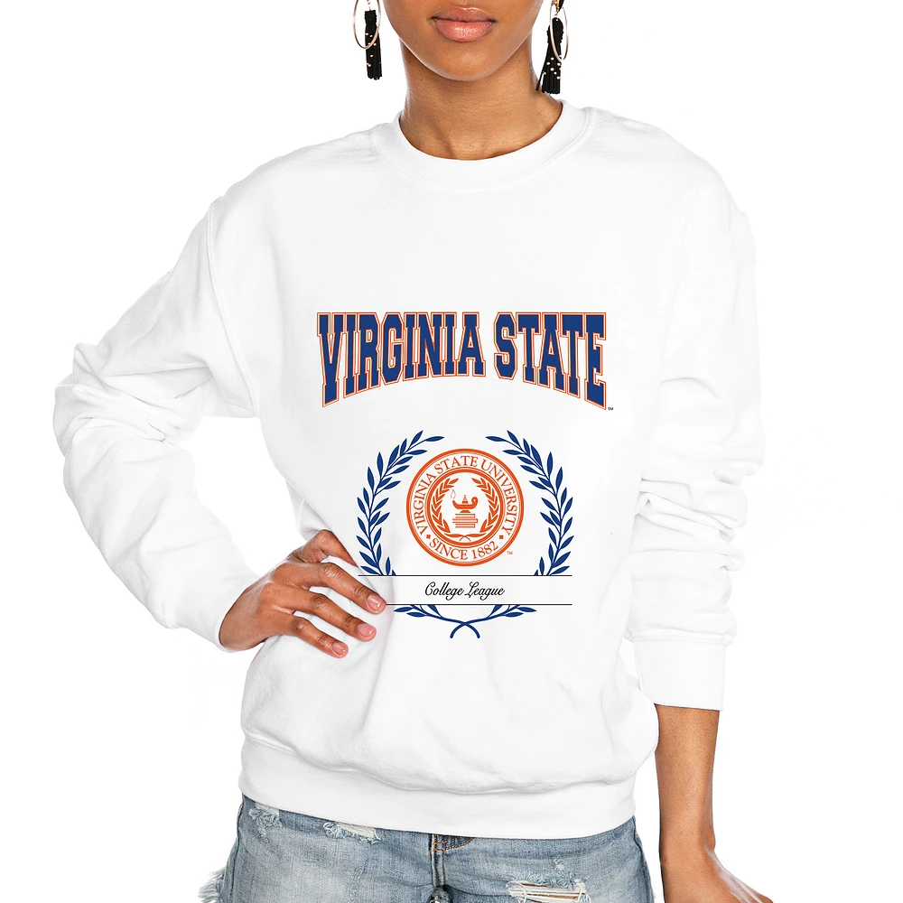 Women's Gameday Couture White Virginia State Trojans It's a Vibe Classic Fleece Crewneck Pullover Sweatshirt