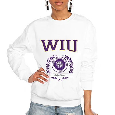 Women's Gameday Couture White Western Illinois Leathernecks It's a Vibe Classic Fleece Crewneck Pullover Sweatshirt